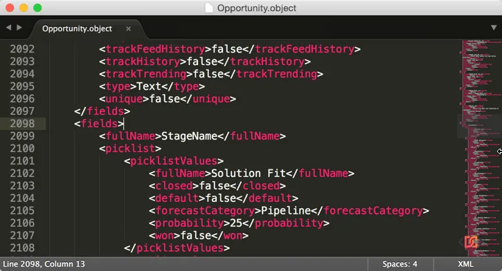 Inspecting the Opportunity.object metadata file