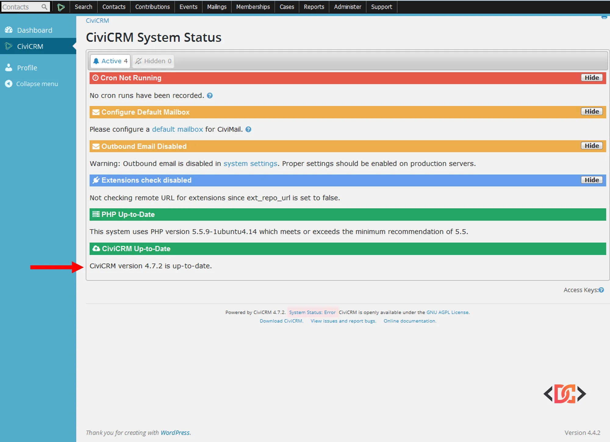 System Status page